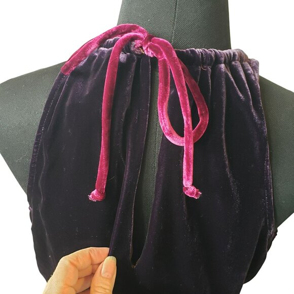 Katharine Kidd Burgundy Red Velvet Sleeveless Halter Midi Holiday Party Dress - Picture 14 of 16